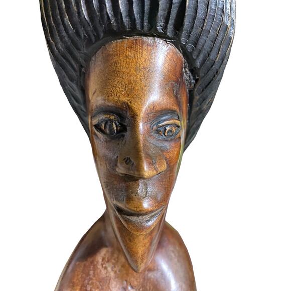 Wooden African People Art Male & Female Brown Stained Handcarved Crafted - Picture 11 of 11